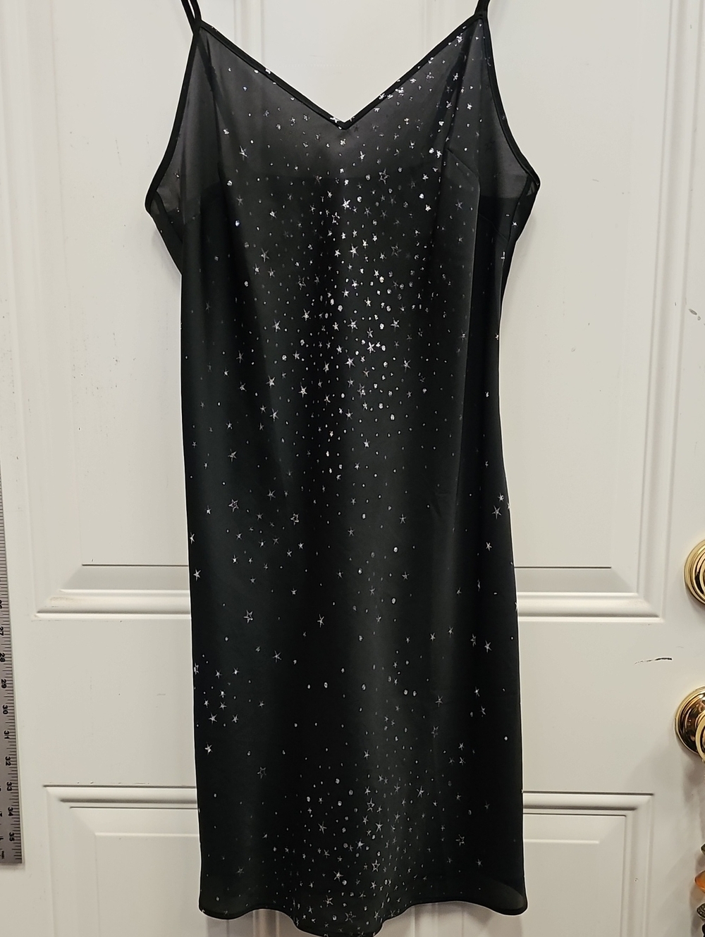 Victoria's Secret Black Slip Dress with Silver Star Print